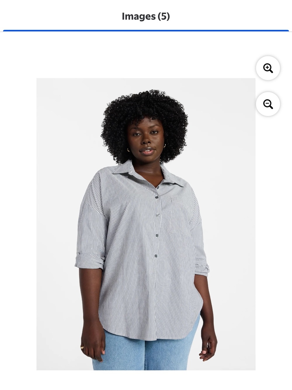 Terra & Sky Women's Black and White Pinstripe Button-Down Shirt